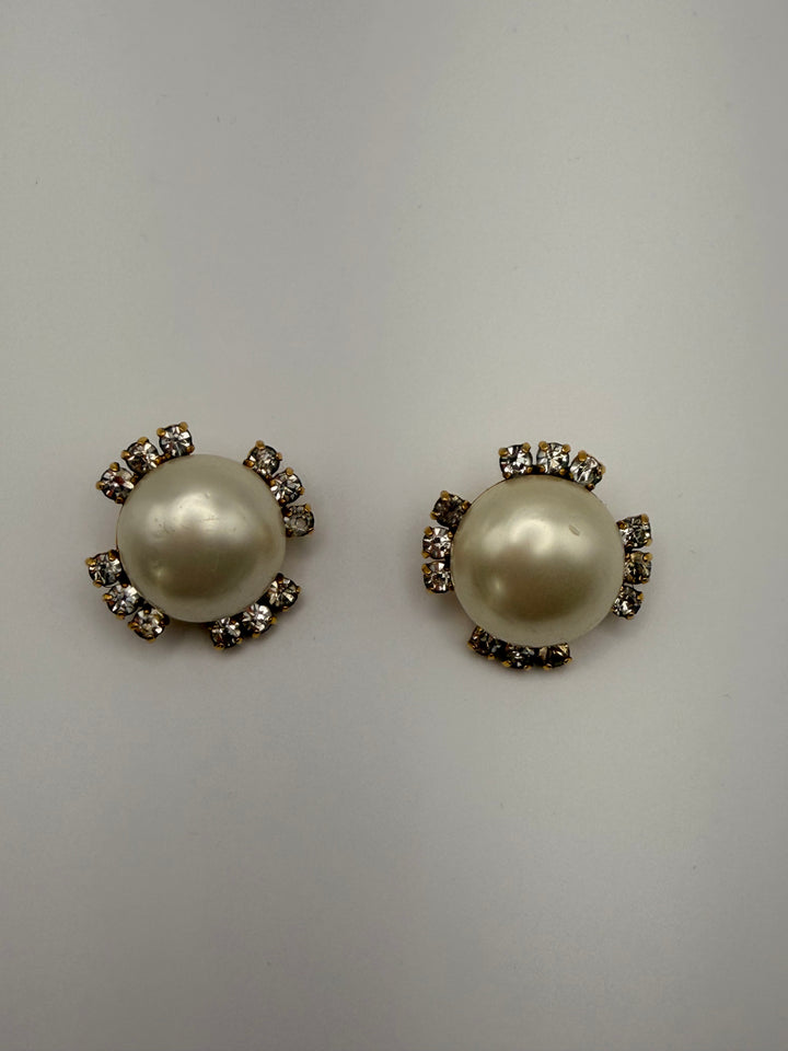 Chanel 2003 Faux Pearl & Strass Crystal Clip-On Earrings