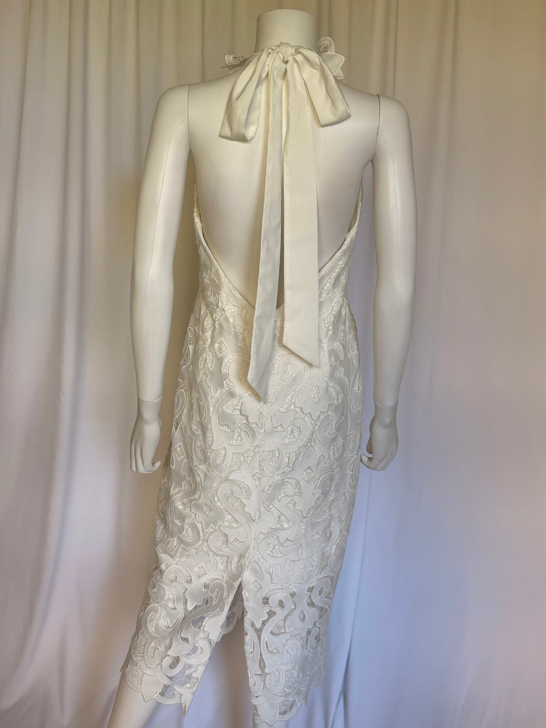 Milly Ivory Embroidered Lace Halter Midi Dress