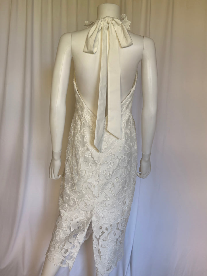 Milly Ivory Embroidered Lace Halter Midi Dress