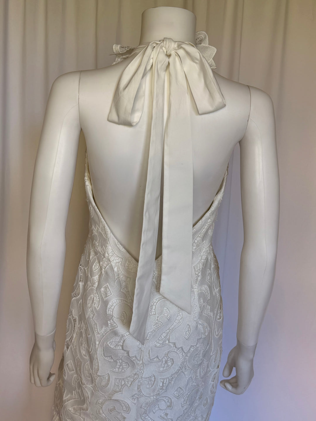 Milly Ivory Embroidered Lace Halter Midi Dress