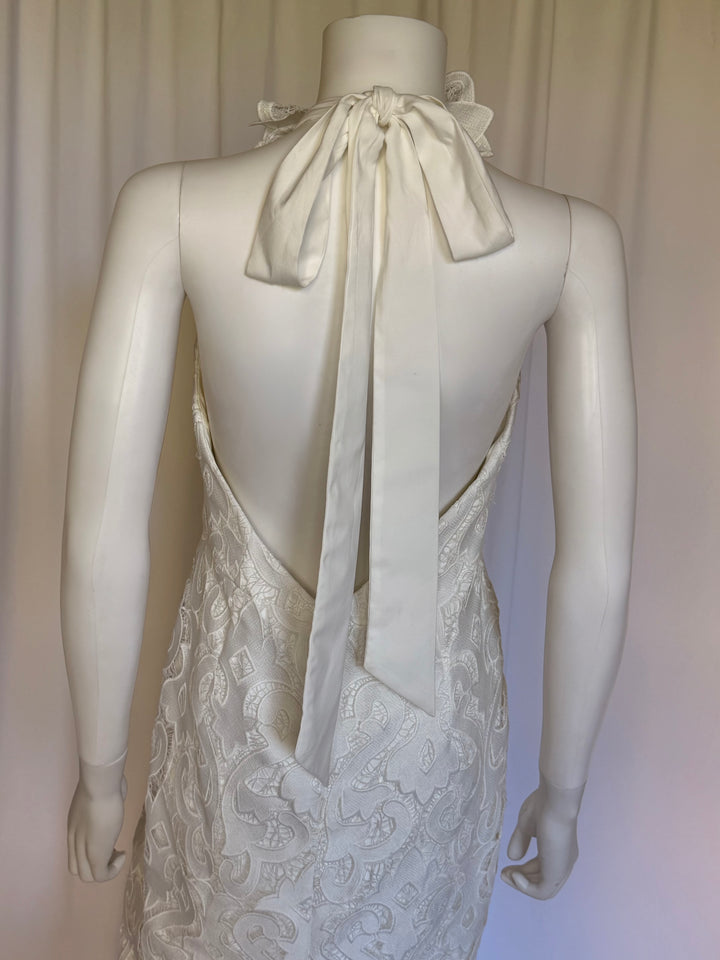 Milly Ivory Embroidered Lace Halter Midi Dress