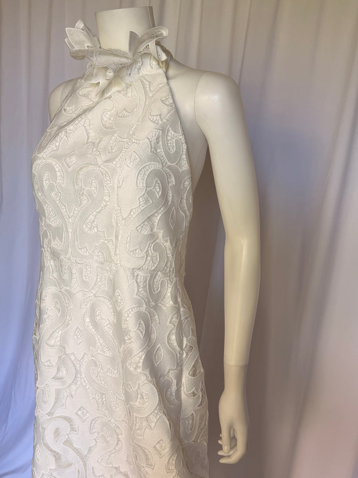 Milly Ivory Embroidered Lace Halter Midi Dress