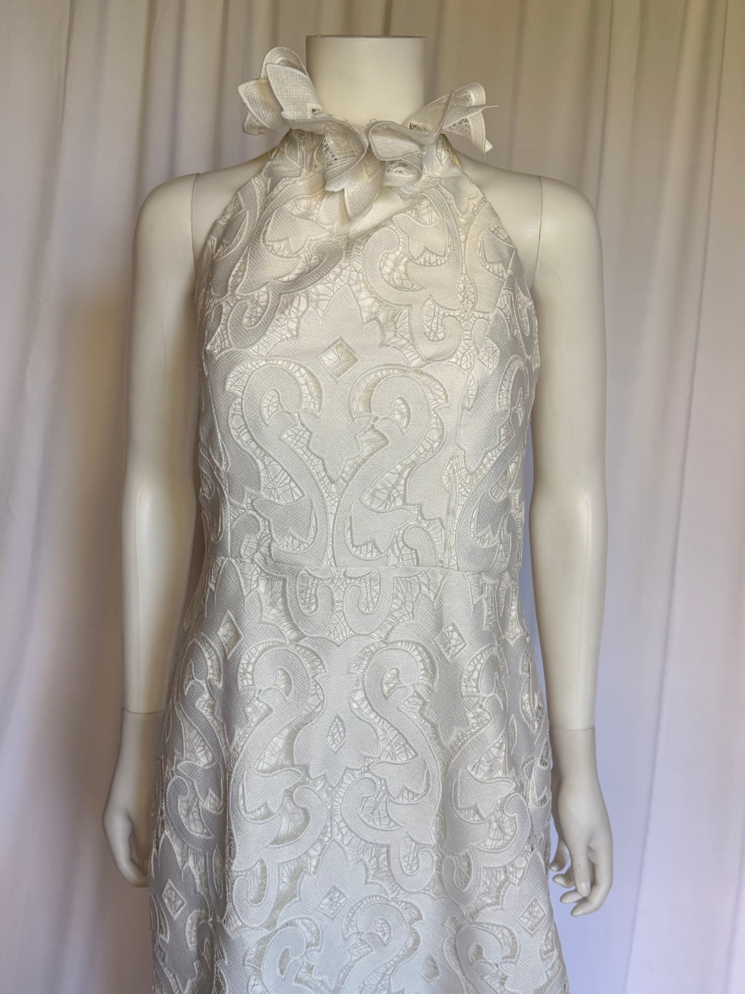 Milly Ivory Embroidered Lace Halter Midi Dress