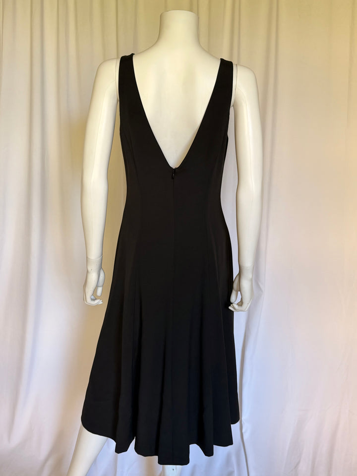 Haney Black Lace-Illusion Plunge Midi Dress