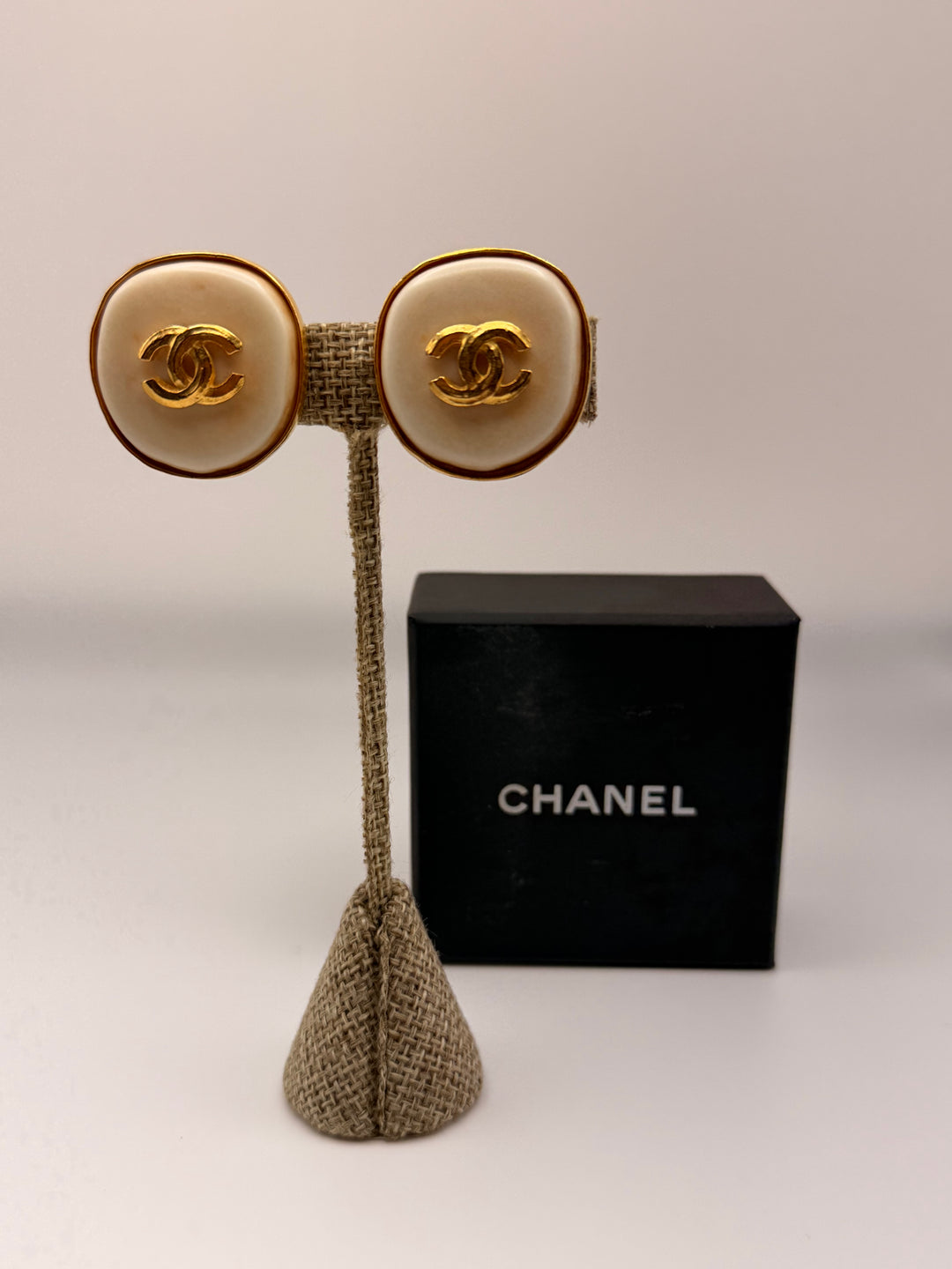 Chanel 1990 Resin & 24K Pl CC Clip-On Earrings