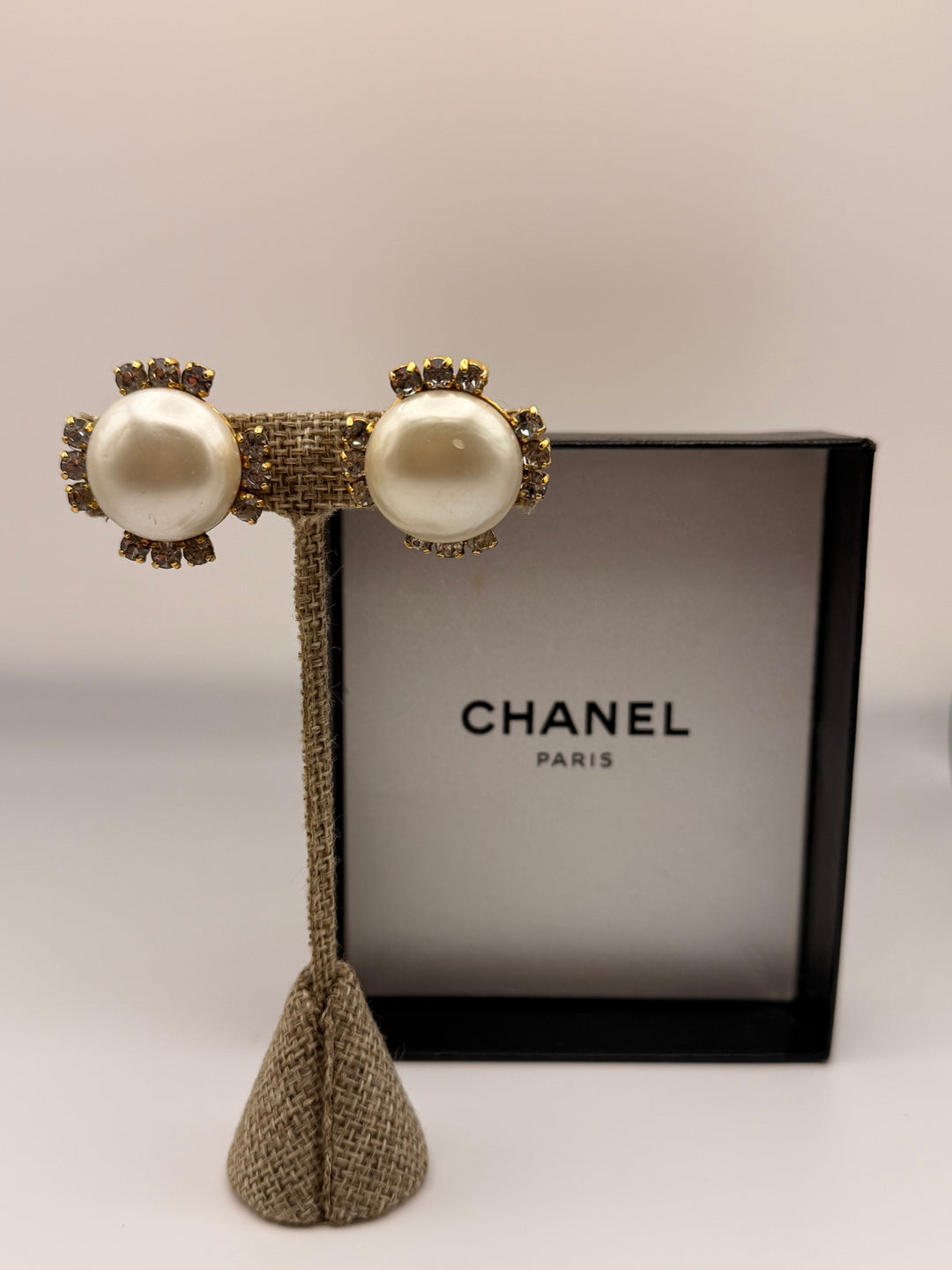 Chanel 2003 Faux Pearl & Strass Crystal Clip-On Earrings