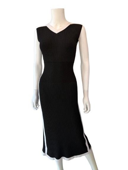 Escada Sport Black &amp; White Ribbed Knit Midi Dress