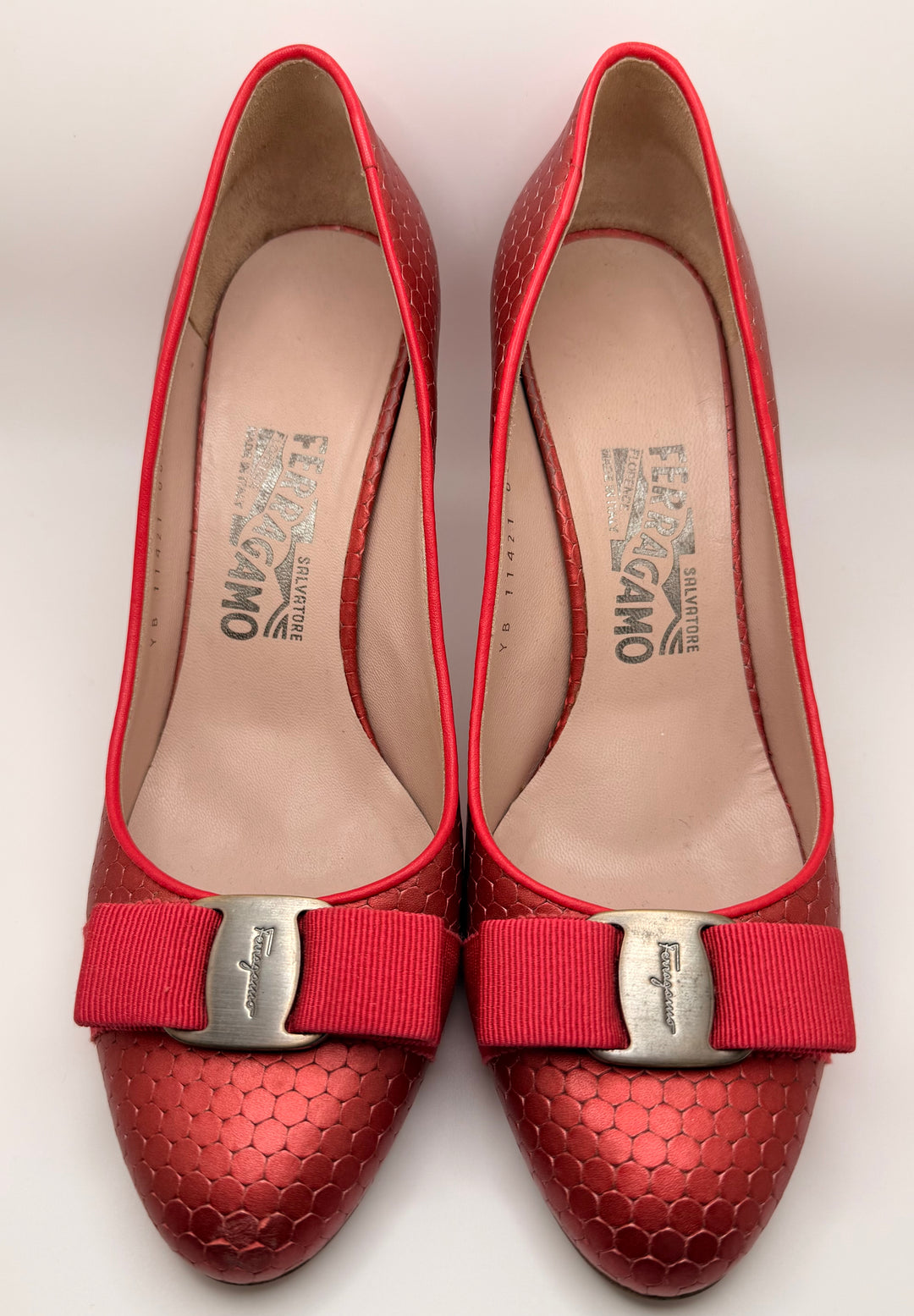 Salvatore Ferraagamo Vara Python-Embossed Bow Pumps