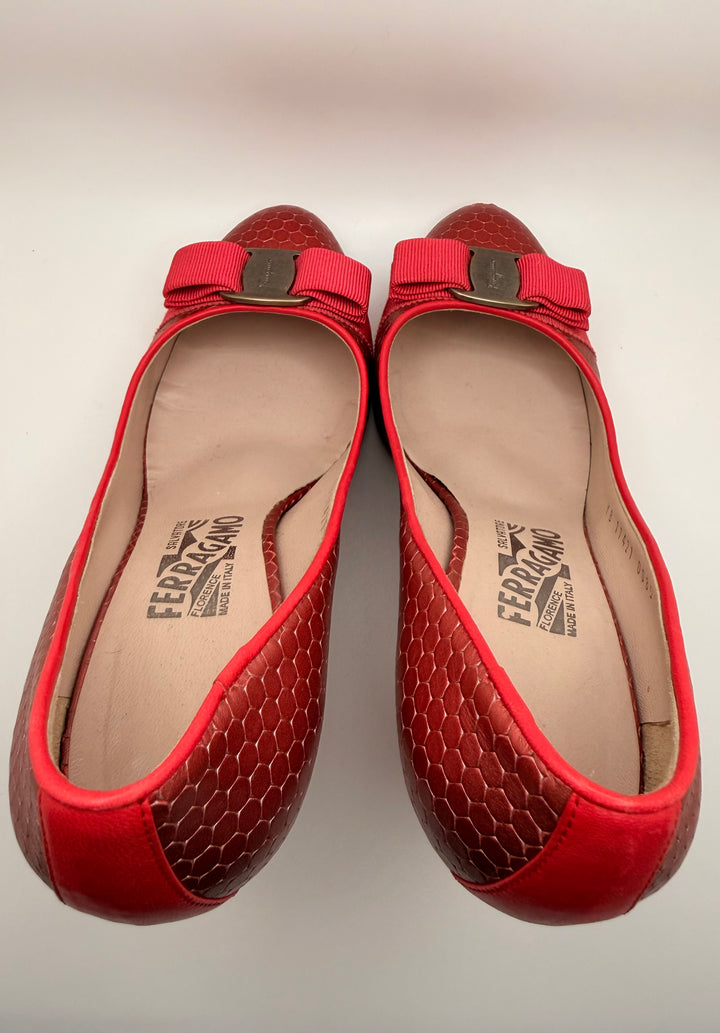 Salvatore Ferraagamo Vara Python-Embossed Bow Pumps