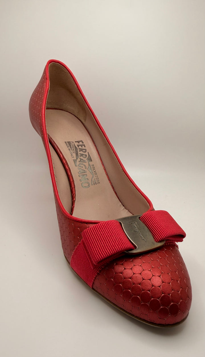 Salvatore Ferraagamo Vara Python-Embossed Bow Pumps