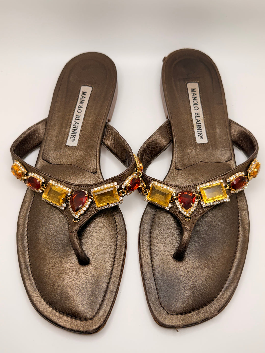 Manolo Blahnik Embellished Leather Thong Sandals