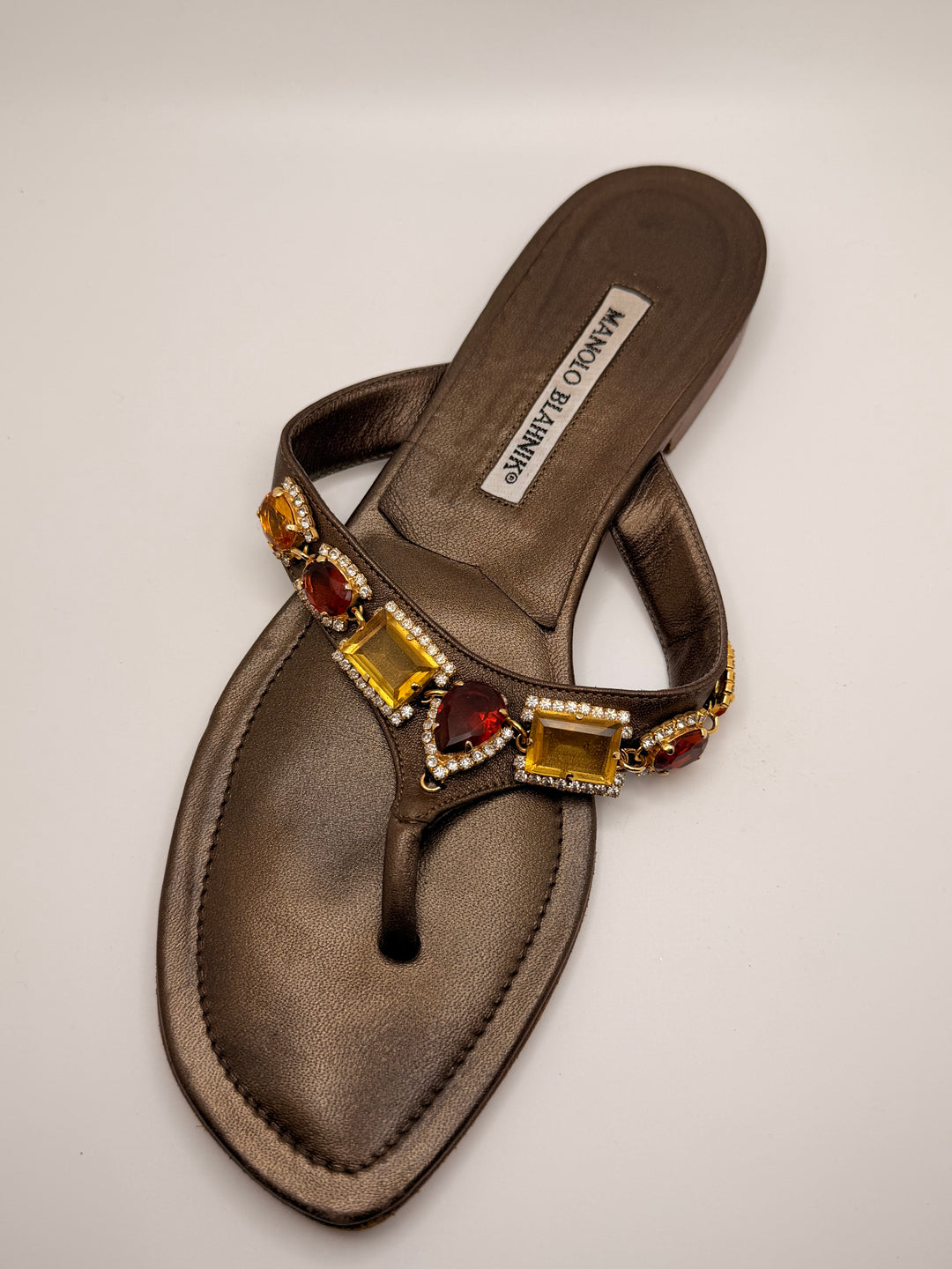 Manolo Blahnik Embellished Leather Thong Sandals