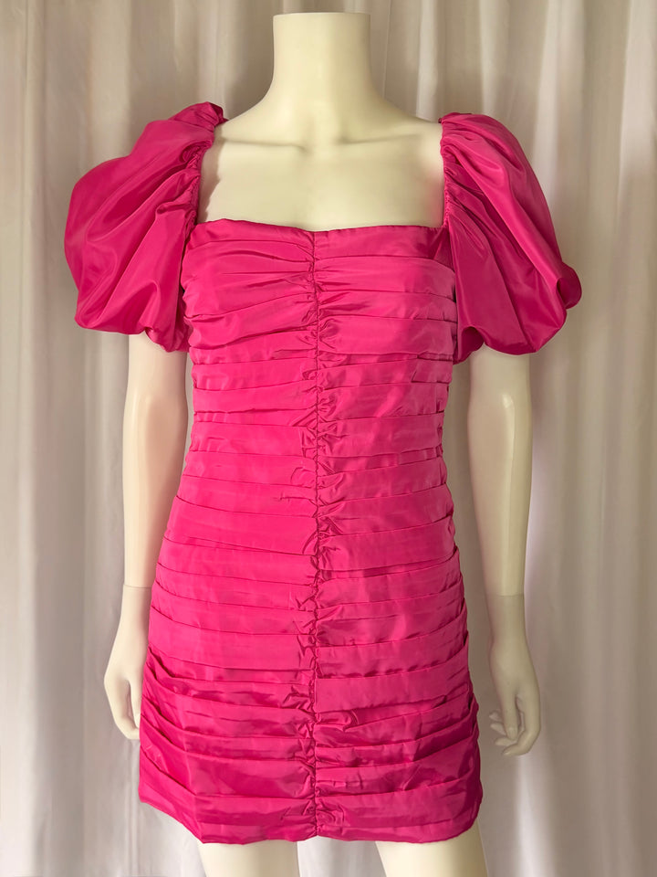 Rhode Fuchsia Puff Sleeve Mini Dress