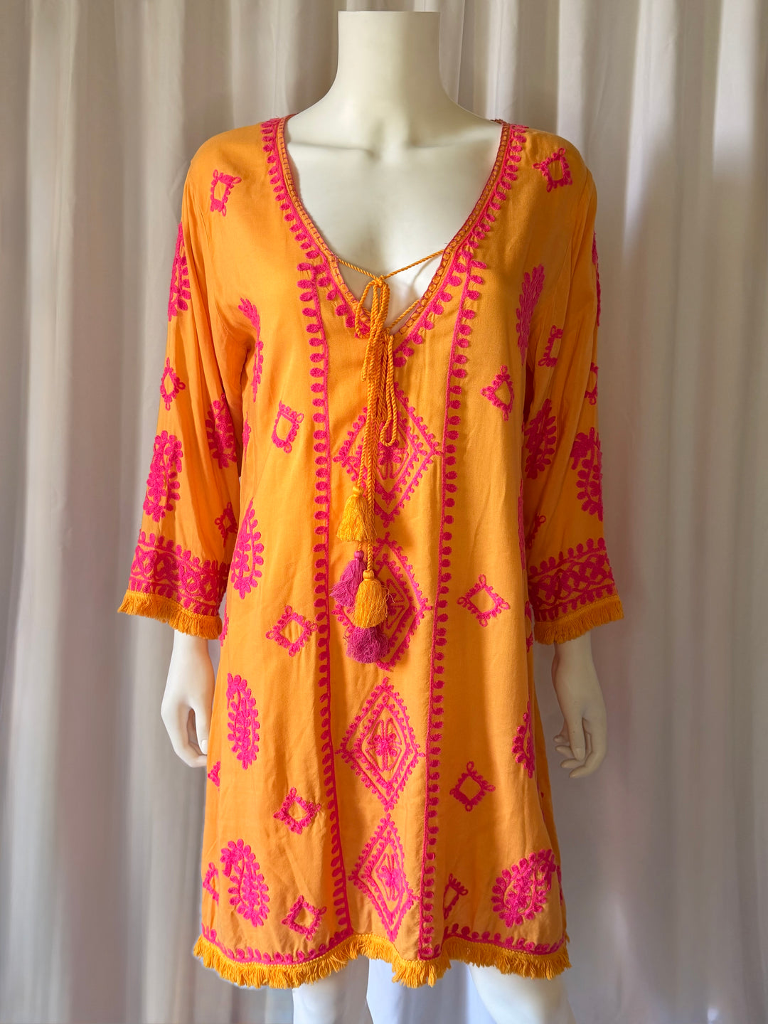 Pranella Embroidered Tassel Cover-Up Dress