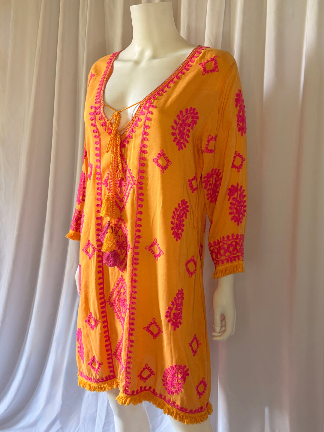 Pranella Embroidered Tassel Cover-Up Dress
