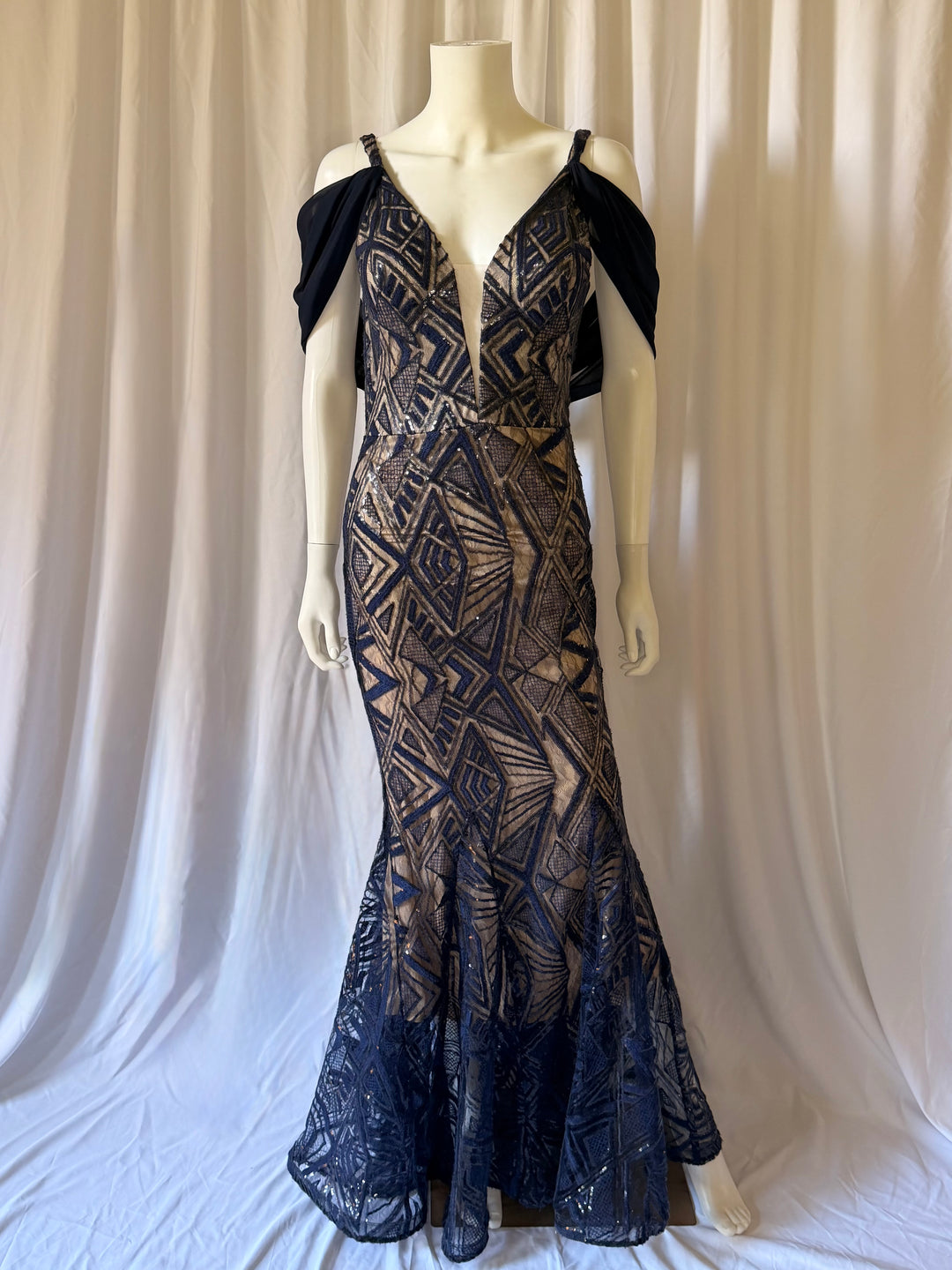 Aidan Mattox Art Deco Beaded Mermaid Gown