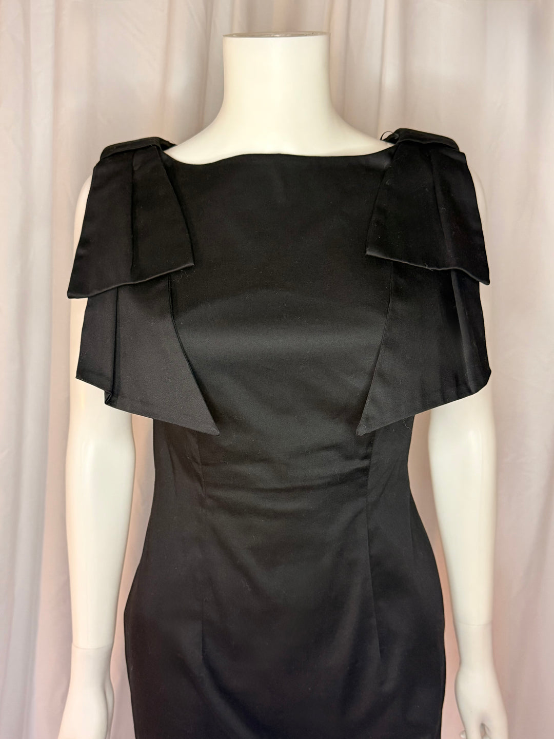 Rinascimento Black Satin Ruffle Shoulder Cocktail Dress