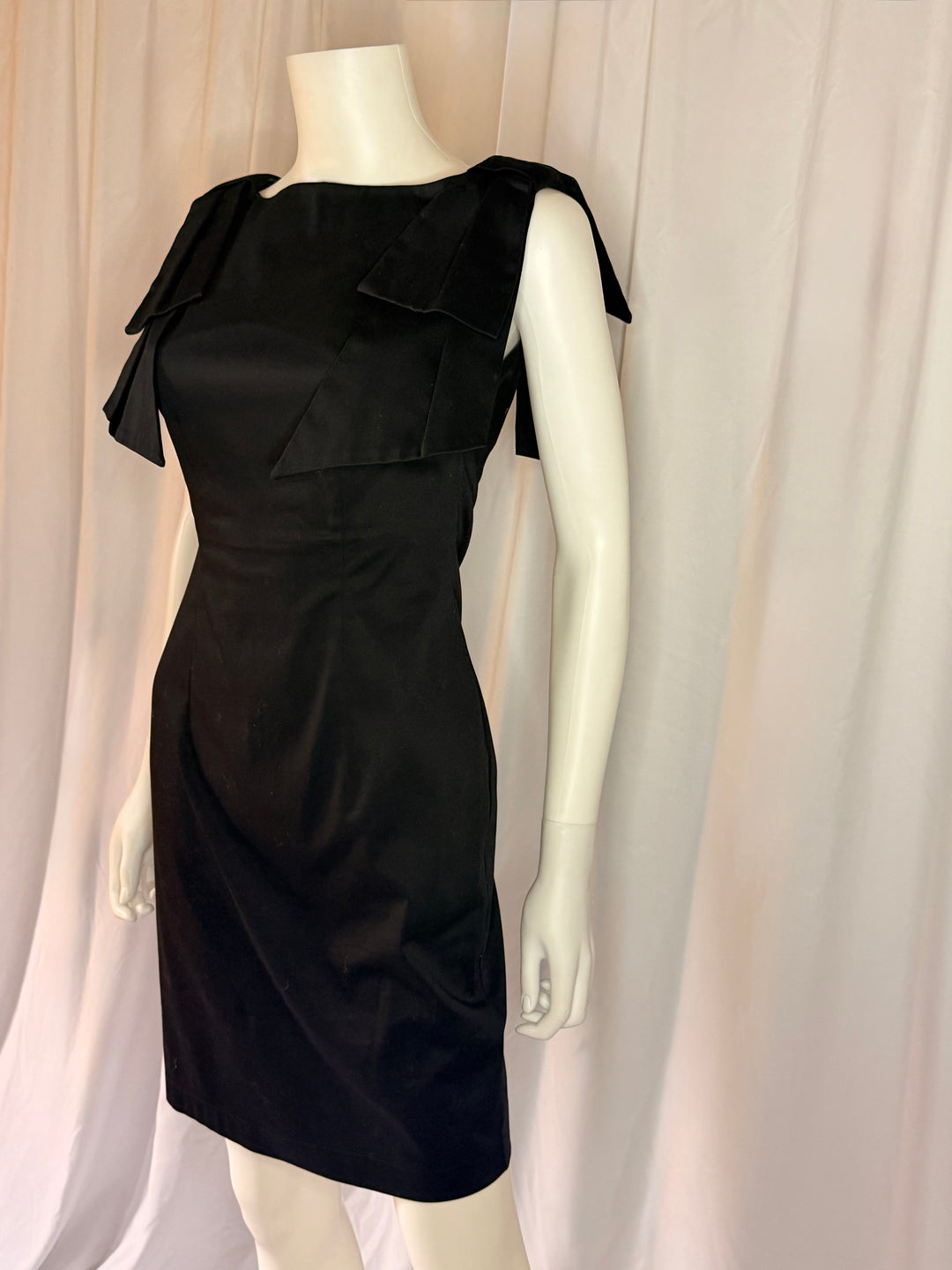 Rinascimento Black Satin Ruffle Shoulder Cocktail Dress