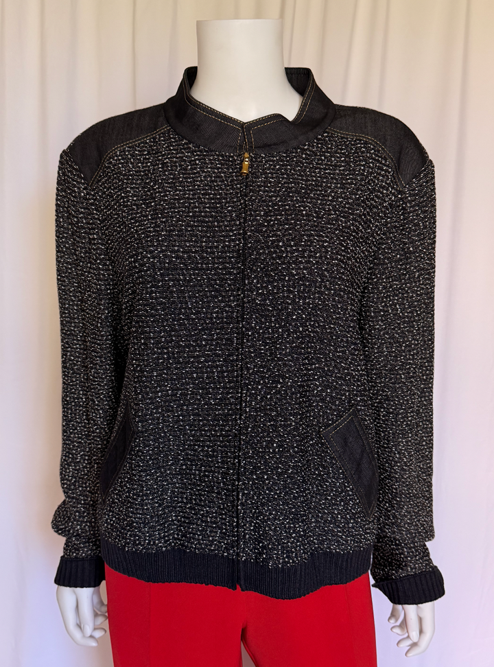 St John Sport Textured Knit &amp; Denim Trim Bomber Jacket