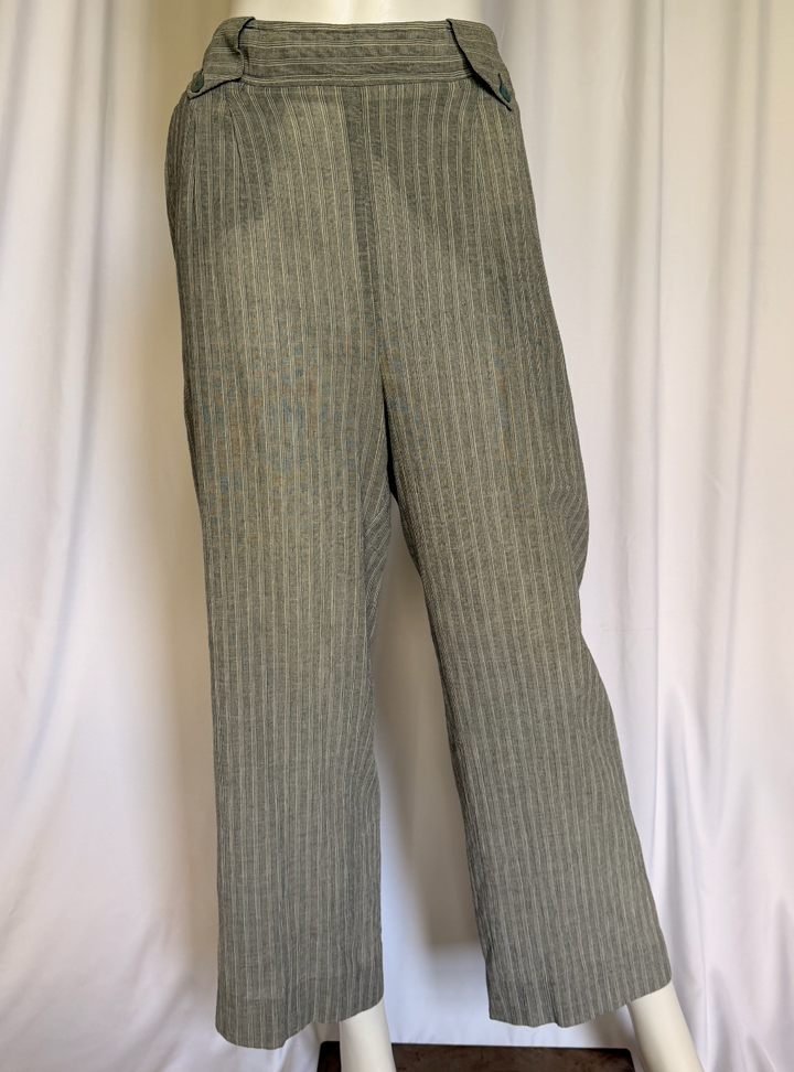 Hussien Chalayan Grey Pinstripe Linen Blend Cropped Trousers