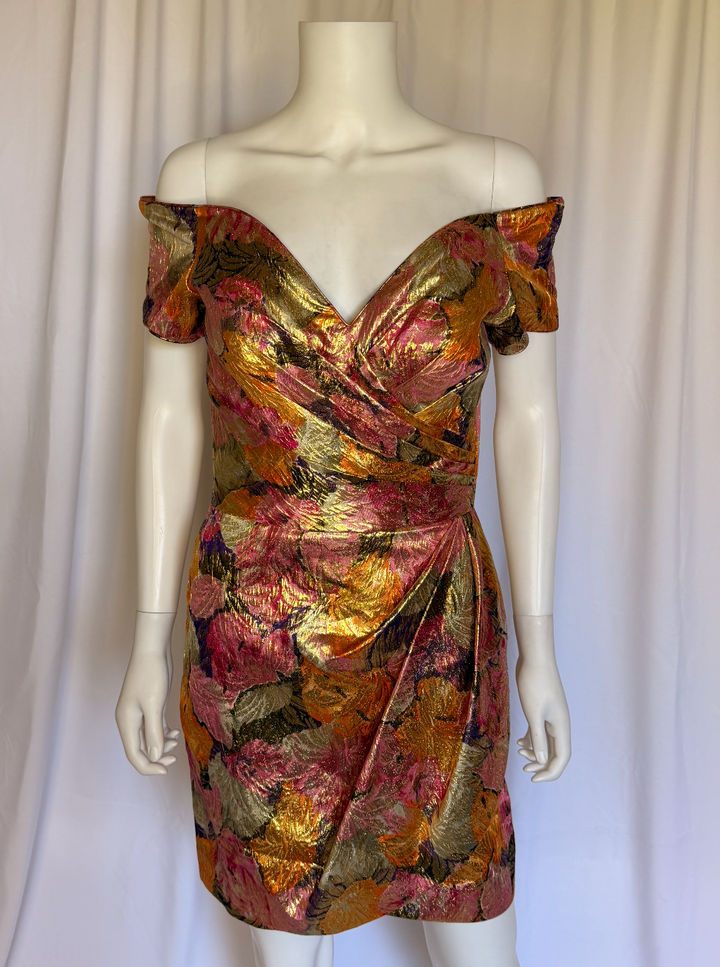 Vintage Michael Casey for Nieman Marcus Metallic Floral Brocade Cocktail Dress