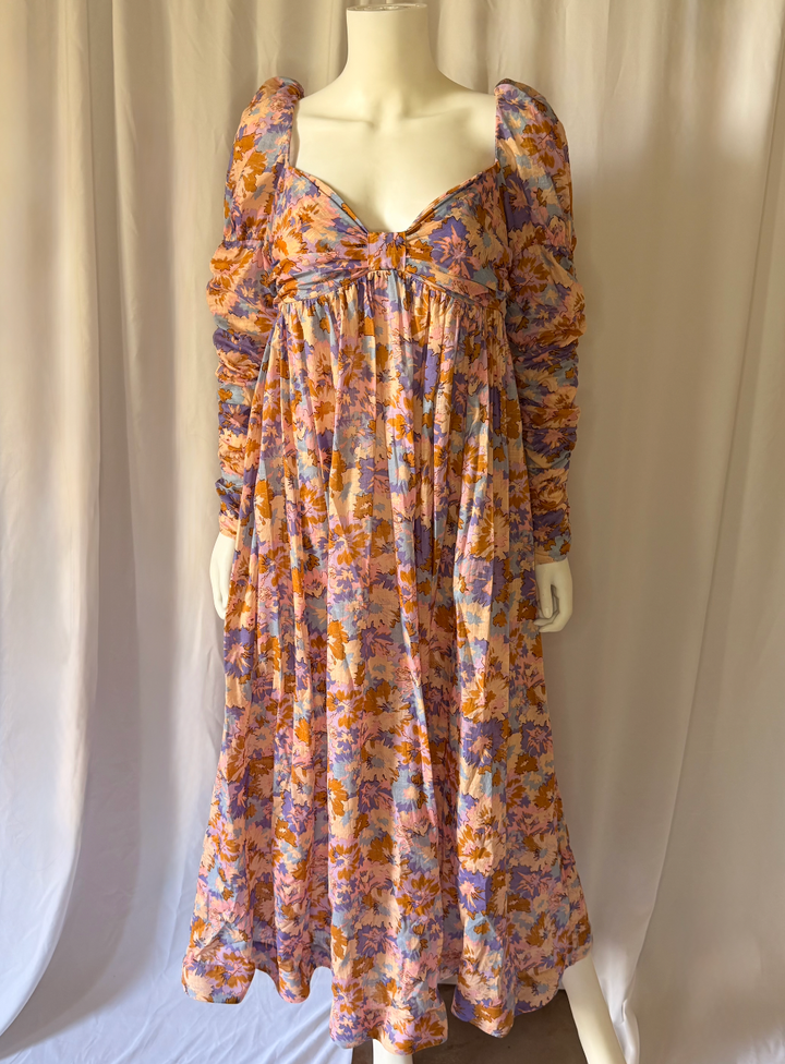 Zimmermann Floral Ruched Sleeve Maxi Dress