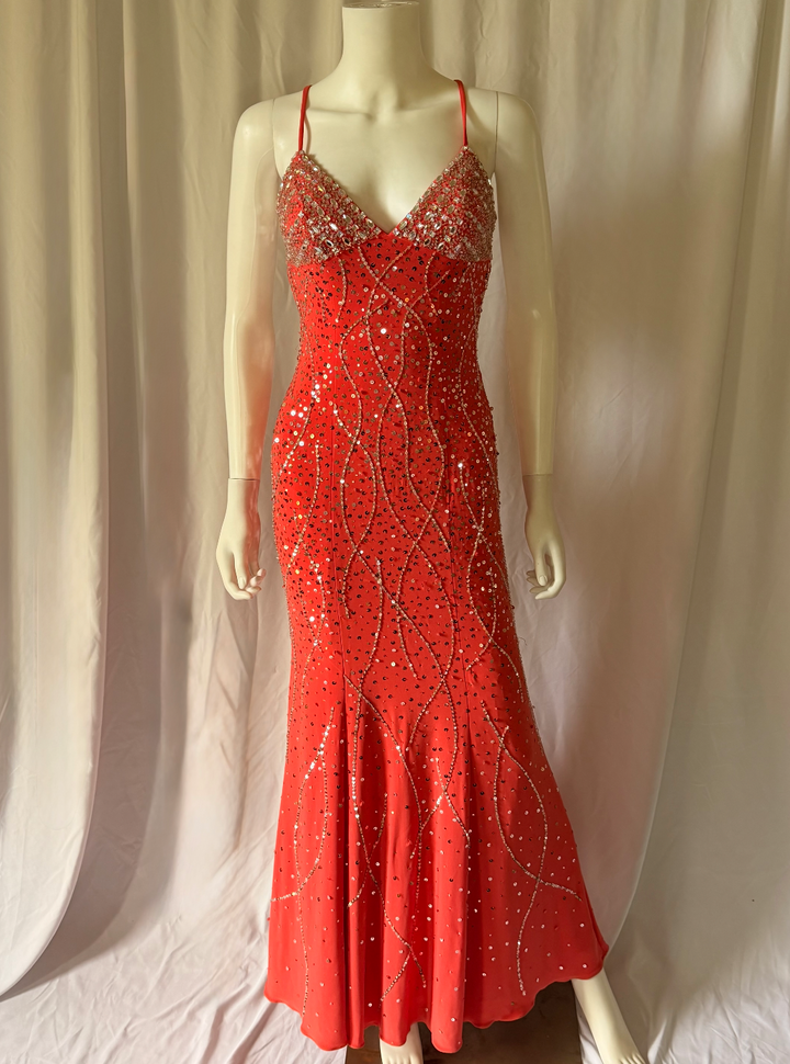 Sean Couture Embellished Open-Back Evening Gown