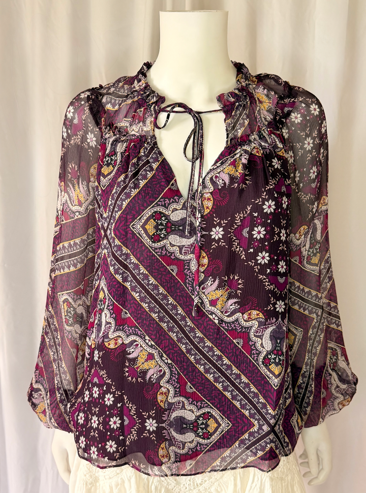 Ramy Brook Printed Sheer Peasant Blouse