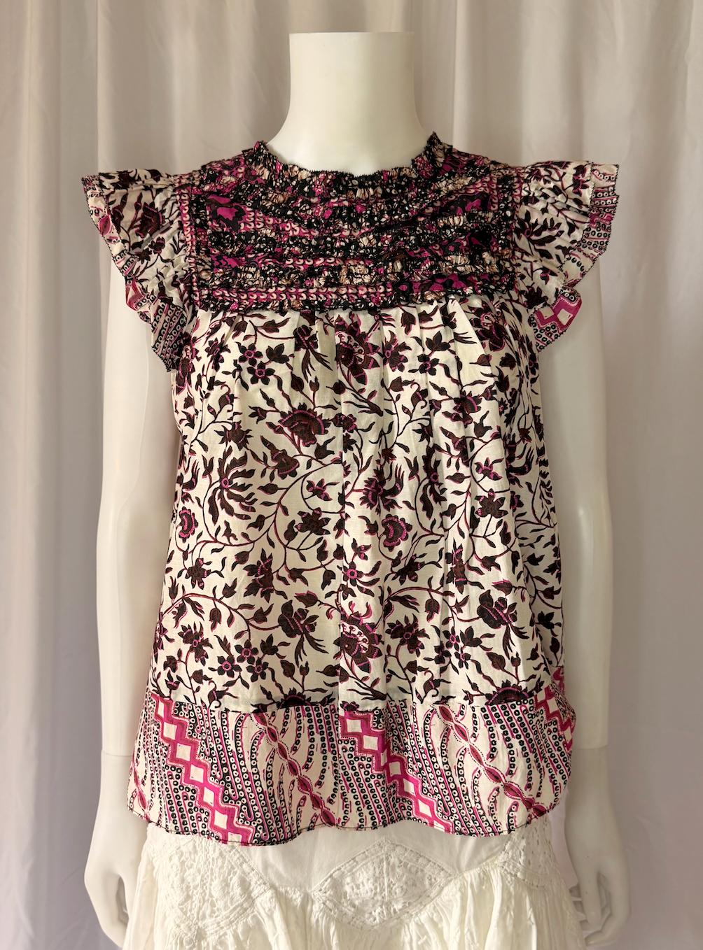 Ulla Johnson Floral Smocked Flutter Sleeve Top