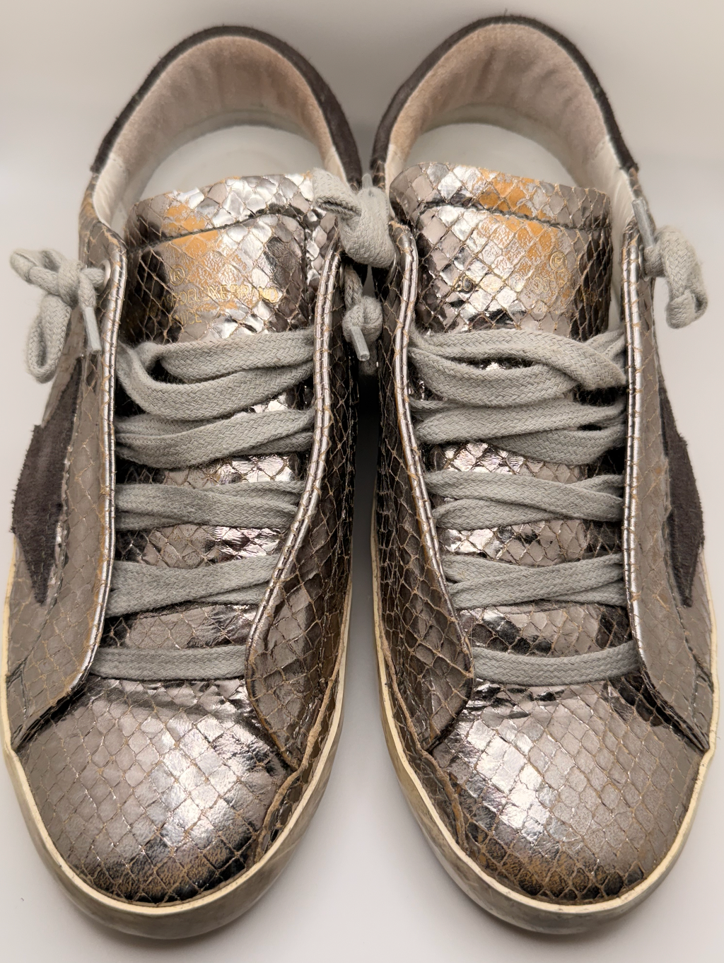 Golden Goose Super-Star Distressed Metallic Python Sneakers