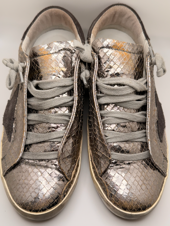 Golden Goose Super-Star Distressed Metallic Python Sneakers