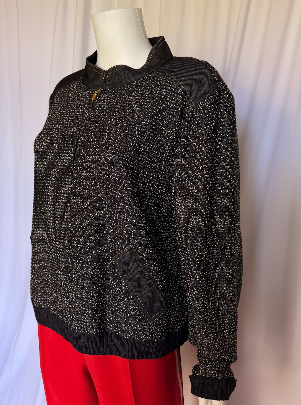 St John Sport Textured Knit &amp; Denim Trim Bomber Jacket