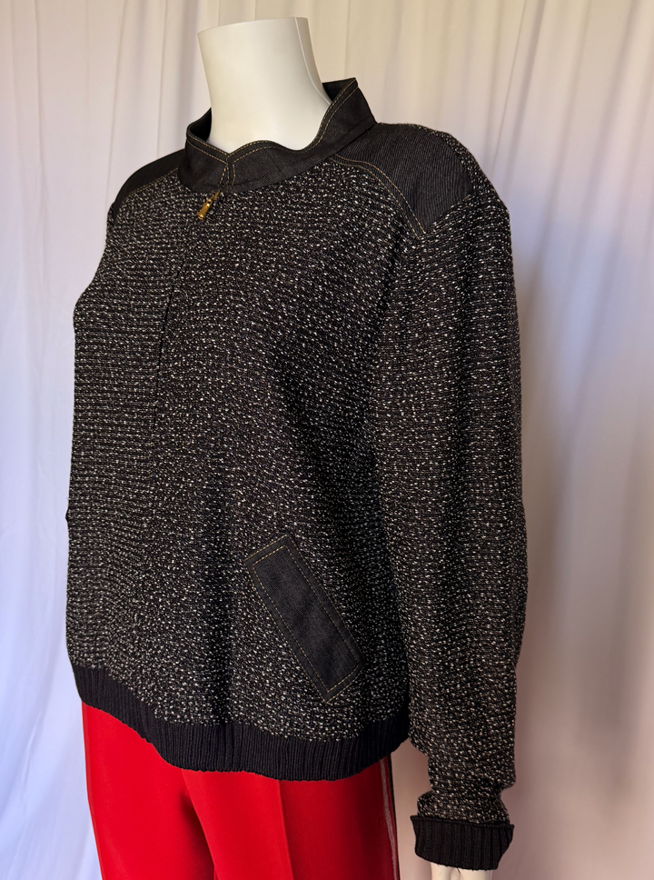 St John Sport Textured Knit &amp; Denim Trim Bomber Jacket