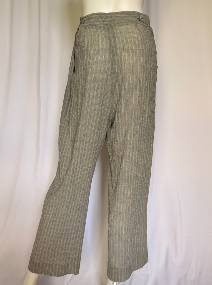 Hussien Chalayan Grey Pinstripe Linen Blend Cropped Trousers