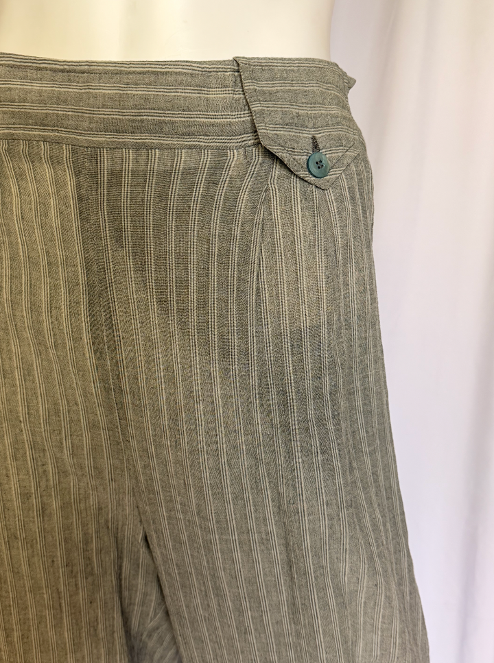 Hussien Chalayan Grey Pinstripe Linen Blend Cropped Trousers
