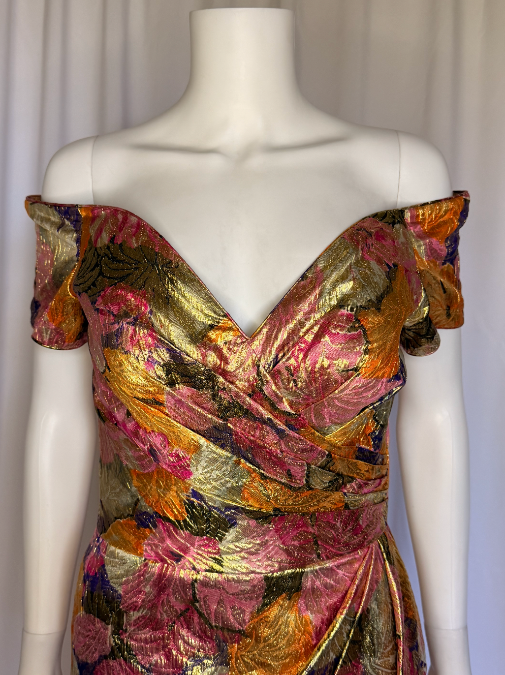 Vintage Michael Casey for Nieman Marcus Metallic Floral Brocade Cocktail Dress