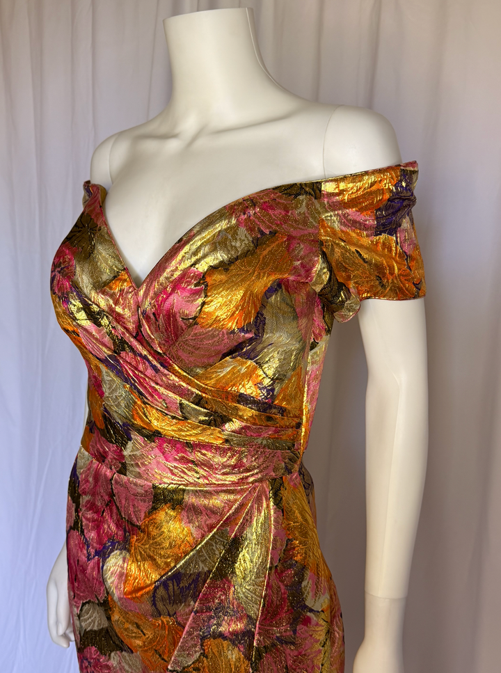 Vintage Michael Casey for Nieman Marcus Metallic Floral Brocade Cocktail Dress
