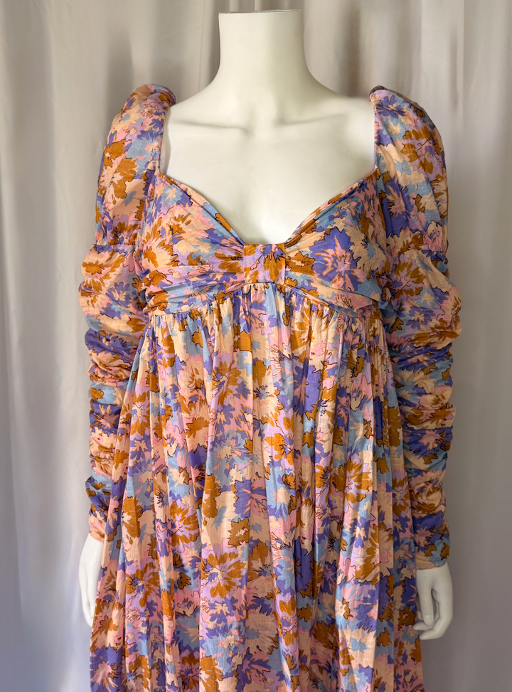 Zimmermann Floral Ruched Sleeve Maxi Dress