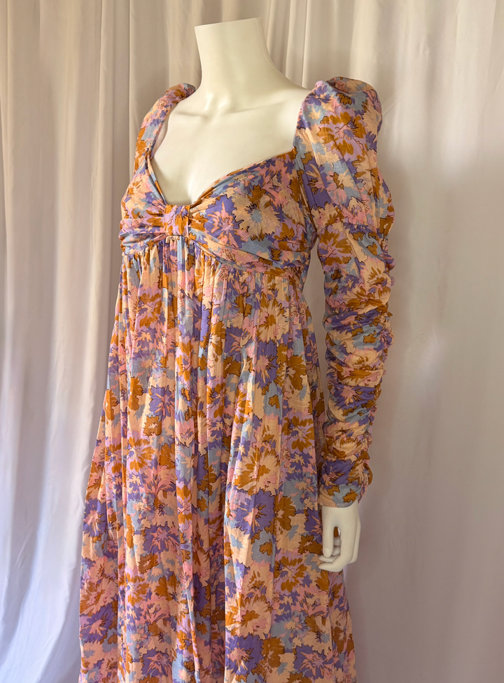 Zimmermann Floral Ruched Sleeve Maxi Dress