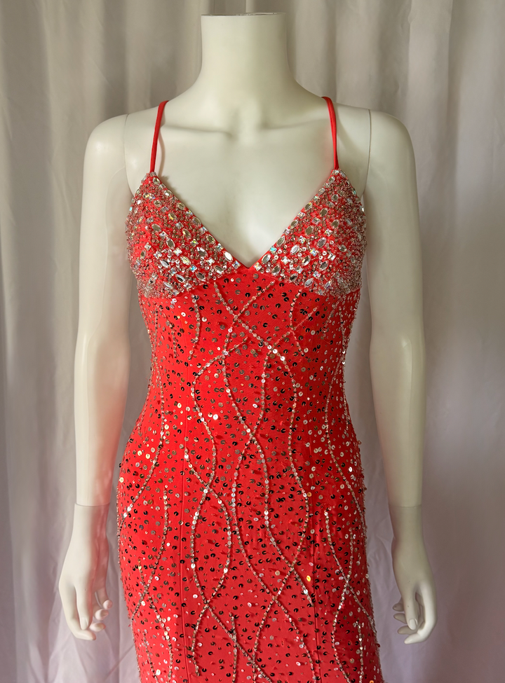 Sean Couture Embellished Open-Back Evening Gown