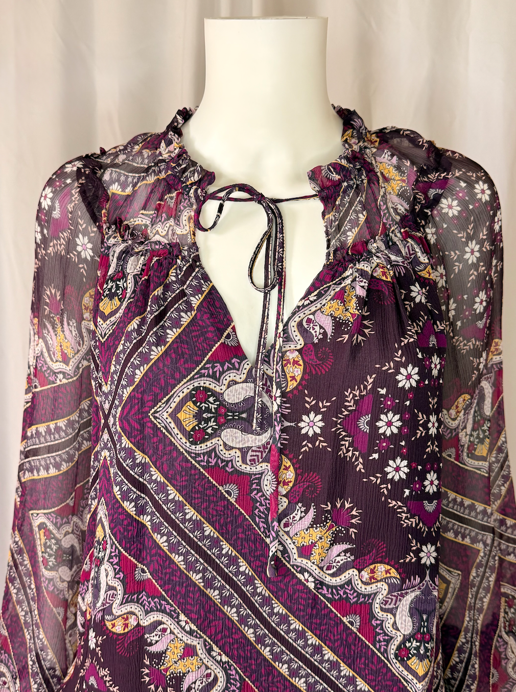 Ramy Brook Printed Sheer Peasant Blouse
