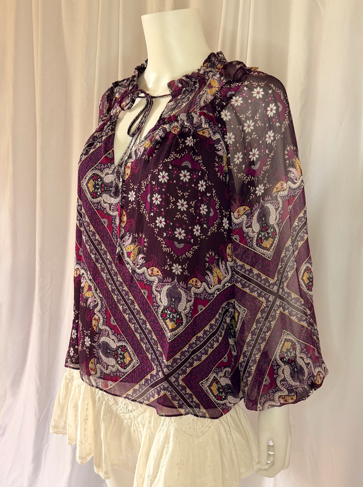 Ramy Brook Printed Sheer Peasant Blouse