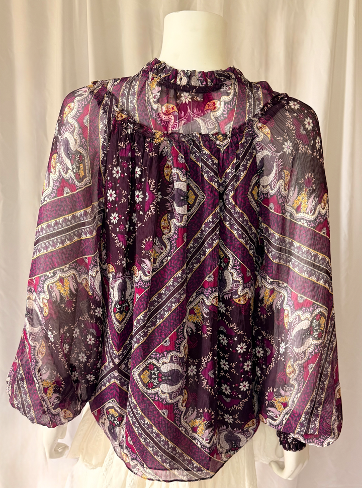 Ramy Brook Printed Sheer Peasant Blouse