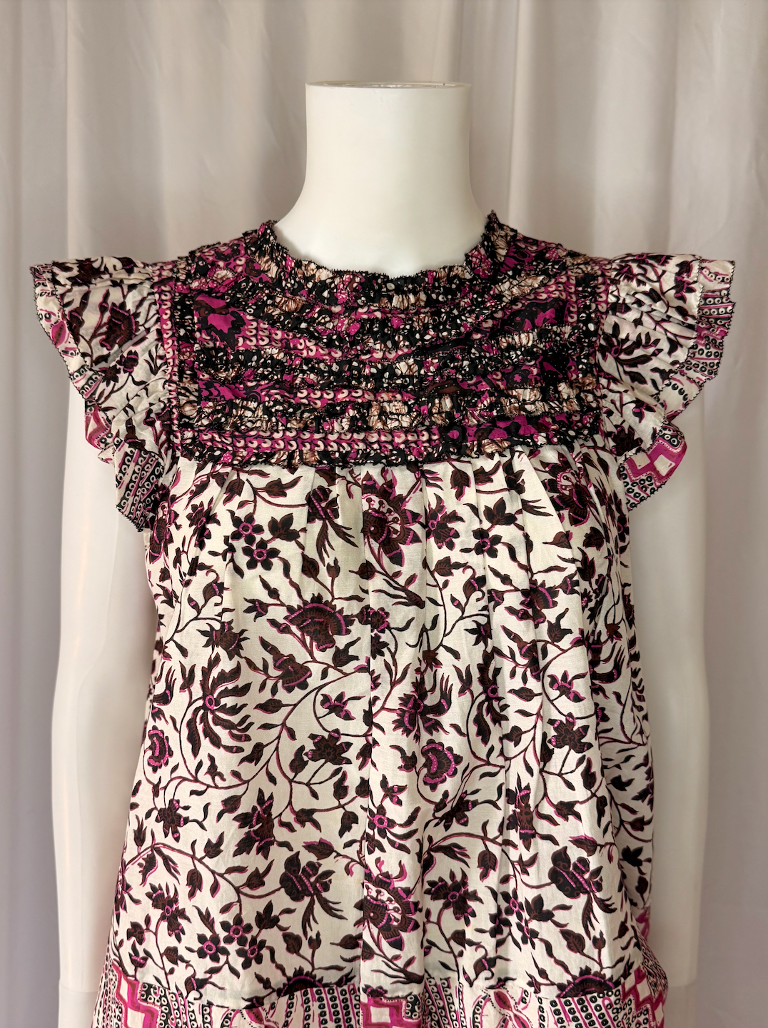 Ulla Johnson Floral Smocked Flutter Sleeve Top