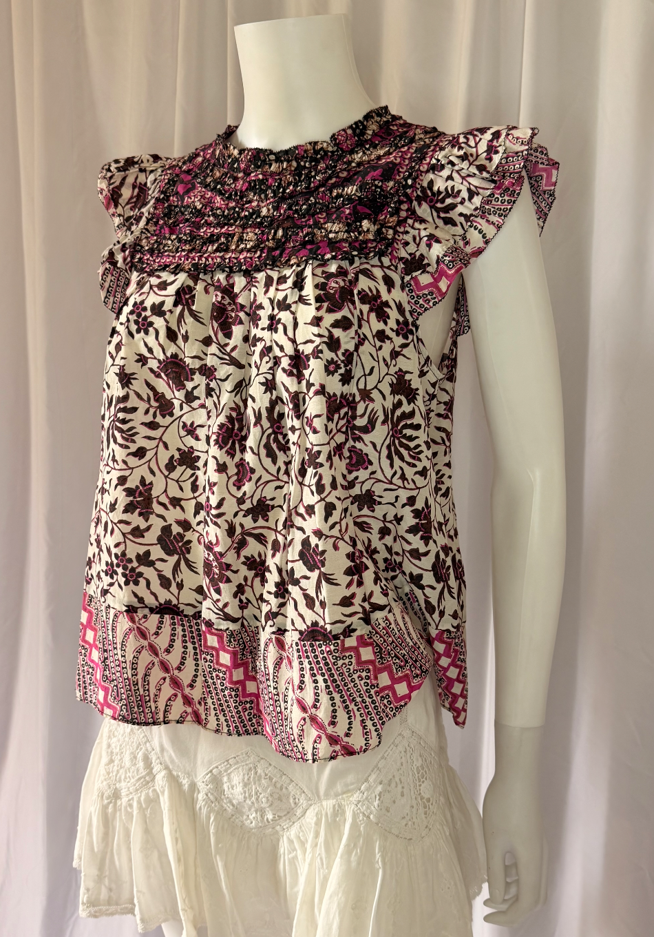 Ulla Johnson Floral Smocked Flutter Sleeve Top