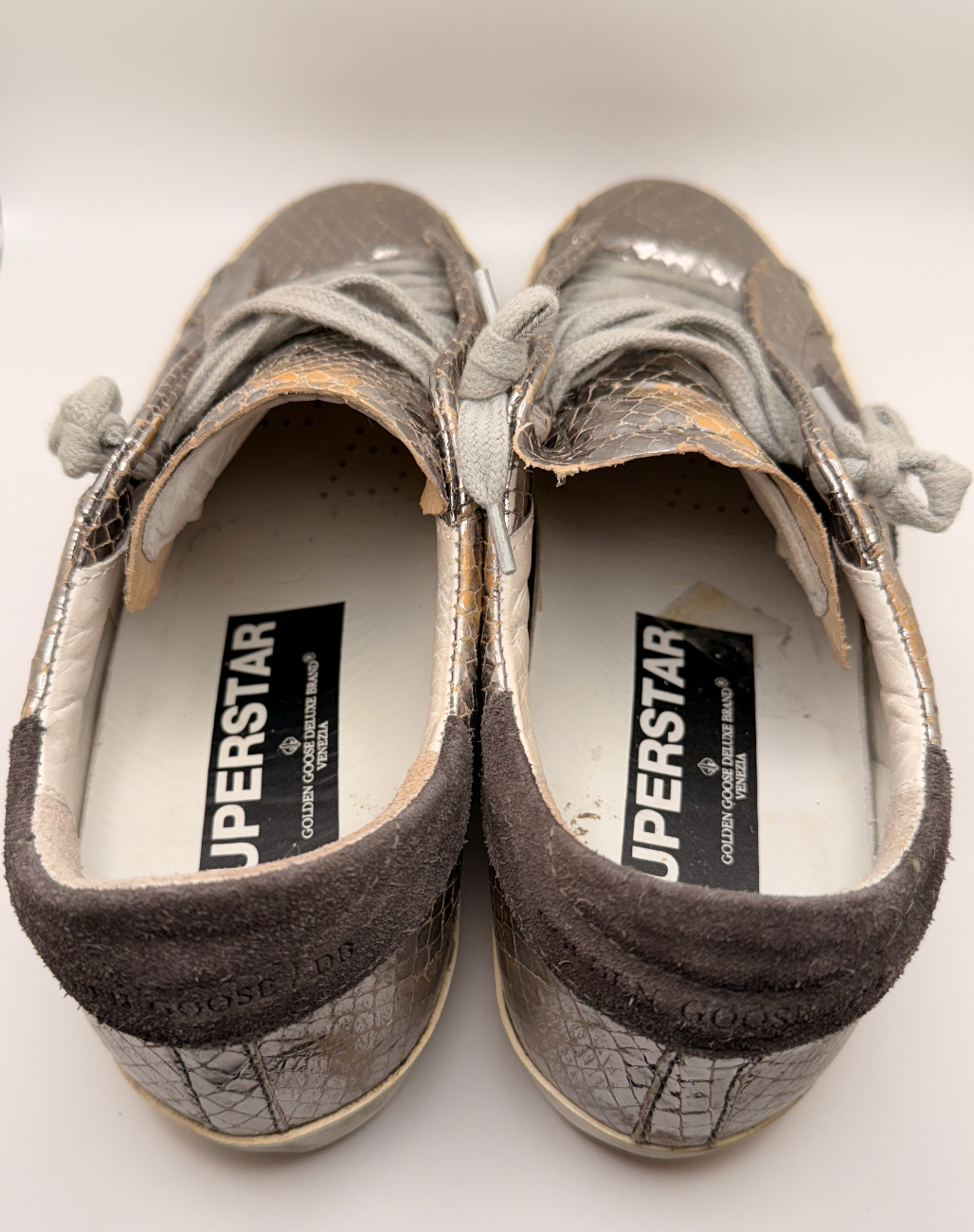 Golden Goose Super-Star Distressed Metallic Python Sneakers