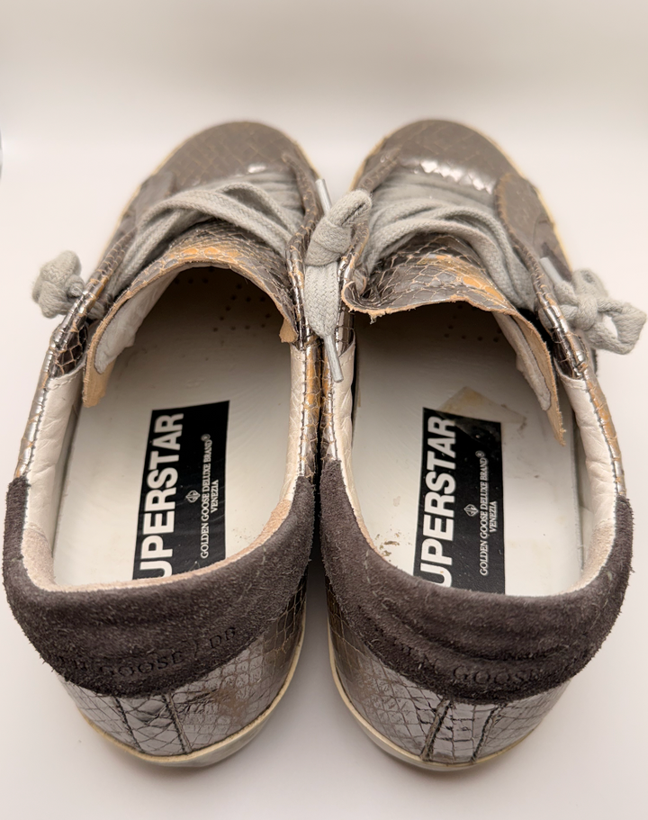 Golden Goose Super-Star Distressed Metallic Python Sneakers