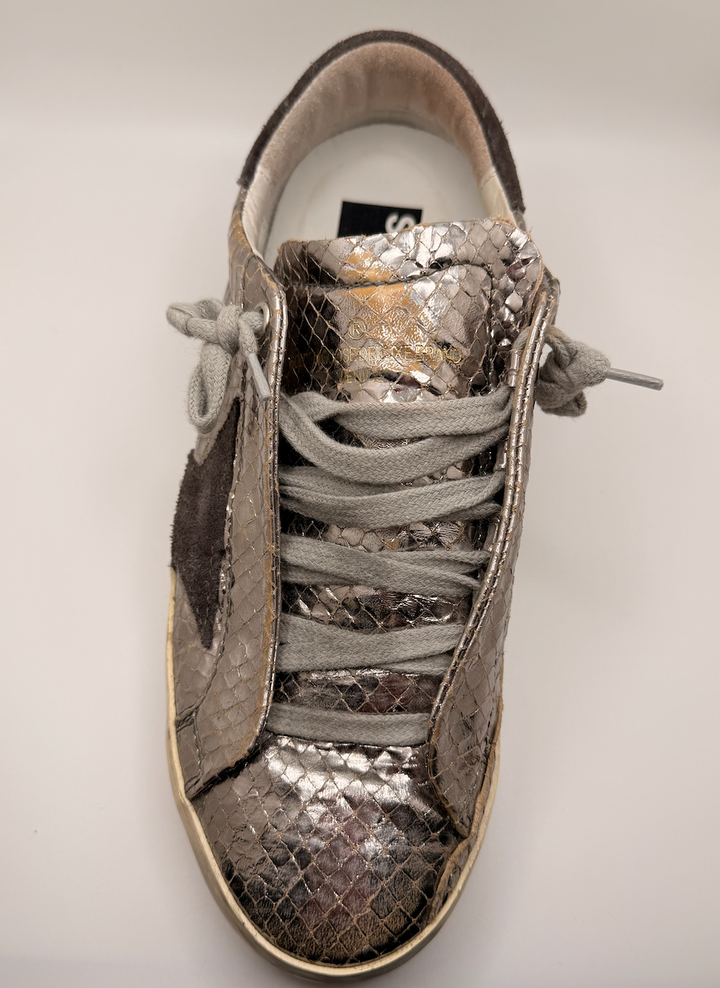 Golden Goose Super-Star Distressed Metallic Python Sneakers