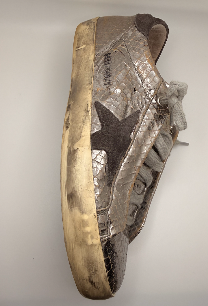 Golden Goose Super-Star Distressed Metallic Python Sneakers
