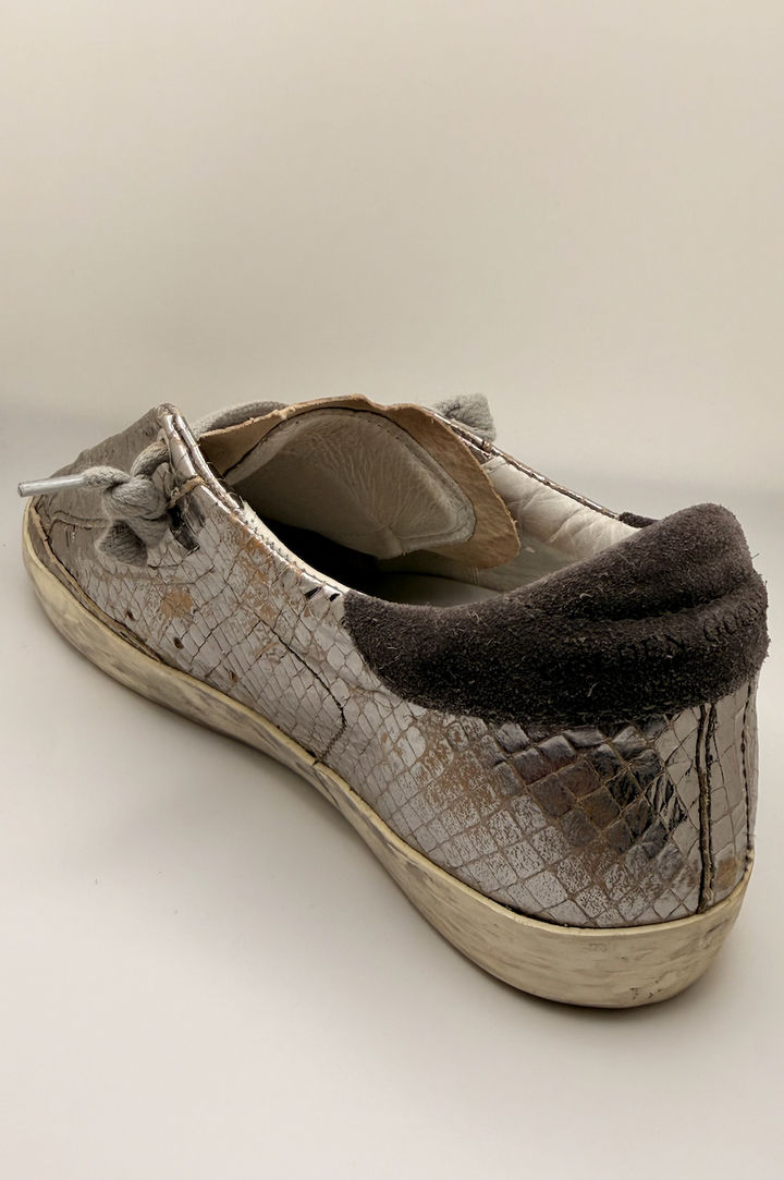 Golden Goose Super-Star Distressed Metallic Python Sneakers